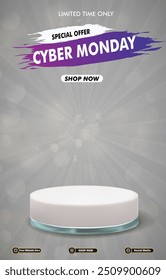 cyber monday sale discount portait template banner with blank space 3d podium for social media post product sale with abstract gradient white background design12