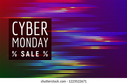 Cyber monday sale discout web banner background with bright light tech styles lines 