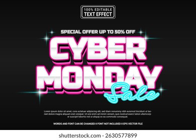 Cyber Monday Sale Editable Vector 3D Text Effect – Playful and Modern Typography Cartoon Style for Poster, Branding, Social Media