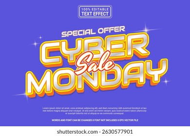 Cyber Monday Sale Editable Vector 3D Text Effect – Playful and Modern Typography Cartoon Style for Poster, Branding, Social Media