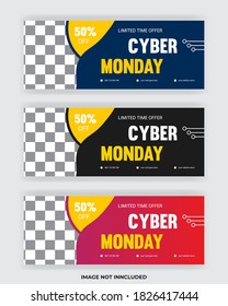 Cyber Monday Sale Facebook Cover Banner. Social Media Post Template