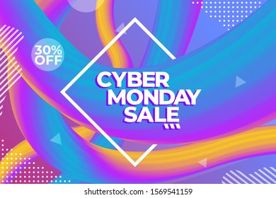 Cyber Monday sale fashionable poster or banner template with colorful abstract elements, vector illustration