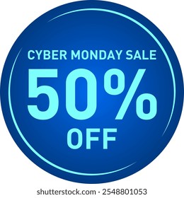 Cyber Monday Venta Cincuenta por ciento de descuento etiqueta engomada del Vector