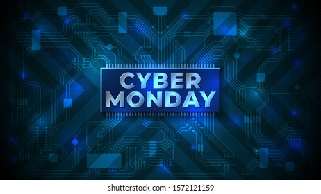 Cyber monday sale flyer. Cyber monday banner. Special offer price sign. Technology background, computer chip, motherboard. Modern vector design promotion poster, web banner