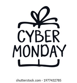 Cyber monday sale gift box doodle logo icon Hand drawn sign layout background For art template design list page style brochure banner idea cover booklet print flyer book blank postcard ad card poster