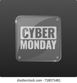 Cyber Monday sale hi-tech background, online shopping and marketing concept, technology vector illustration with glass transparent plate. Retailing and discount theme. Flyer, poster template.