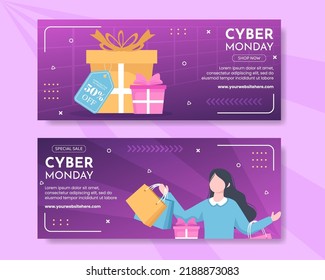 Cyber Monday Sale Horizontal Banner Template Hand Drawn Cartoon Flat Illustration