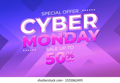 Cyber monday sale illustration. Sale banner template for promotion, advertising, social media, web banner