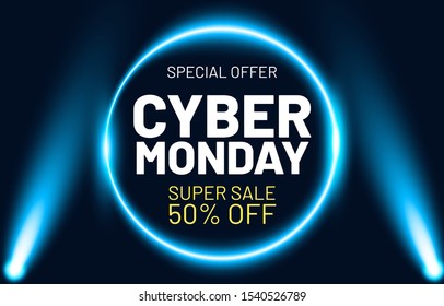 Cyber monday sale illustration. Sale banner template for promotion, advertising, social media, web banner