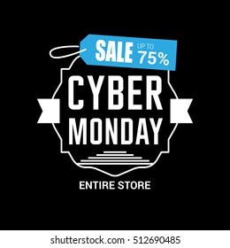 Cyber Monday sale inscription design template. Cyber Monday banner. Cyber Monday Sale Poster. Cyber Monday Calligraphic Advertising Poster design. Sale Discount Banner Label style. Vector illustration