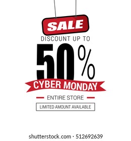 Cyber Monday sale inscription design template. Cyber Monday banner. Cyber Monday Sale Poster. Cyber Monday Calligraphic Advertising Poster design. Sale Discount Banner Label style. Vector illustration