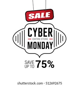 Cyber Monday sale inscription design template. Cyber Monday banner. Cyber Monday Sale Poster. Cyber Monday Calligraphic Advertising Poster design. Sale Discount Banner Label style. Vector illustration