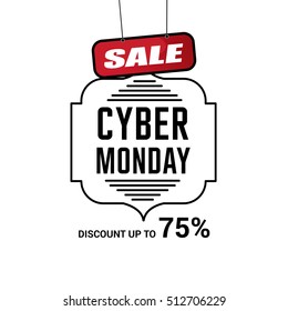 Cyber Monday sale inscription design template. Cyber Monday banner. Cyber Monday Sale Poster. Cyber Monday Calligraphic Advertising Poster design. Sale Discount Banner Label style. Vector illustration