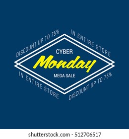 Cyber Monday sale inscription design template. Cyber Monday banner. Cyber Monday Sale Poster. Cyber Monday Calligraphic Advertising Poster design. Sale Discount Banner Label style. Vector illustration