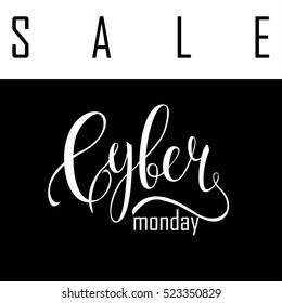 Cyber Monday Sale label. Promotional banner template with lettering composition isolated on black