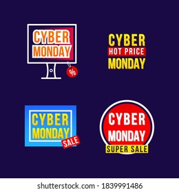 Cyber monday sale label set design. Cyber Monday Closeout background for good promotion bargain. For advertising poster or banner design. Vector illustration, eps 10. 
