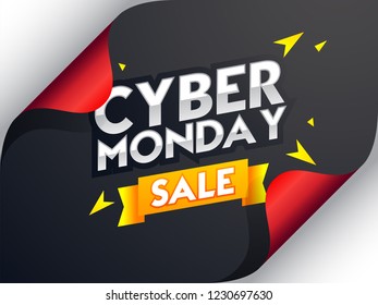 Cyber Monday Sale lettering on curl paper background, advertising poster or banner design.