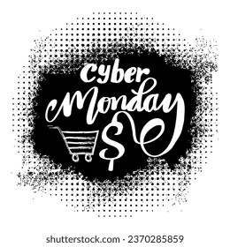 Cyber Monday Sale lettering with shopping cart on grunge background