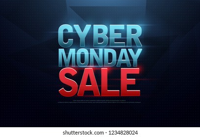 Cyber monday sale logo design. Letters on dark blue background. Digital shopping discount. vector illustration