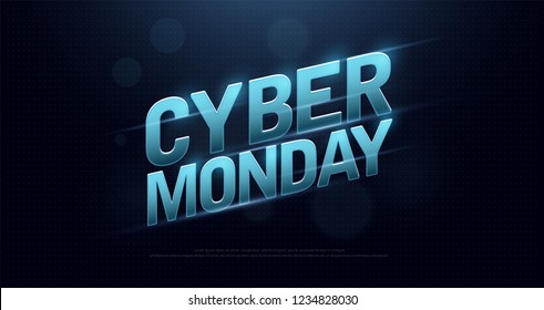 Cyber monday sale logo design technology concept. Letters on dark blue background. Digital shopping discount. vector illustration