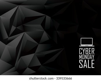 Cyber monday sale low poly vector background banner. Laptop icon with text message. Eps10 vector illustration.