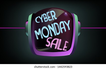 Cyber Monday Sale neon banner vector design template. Cyber Monday Big discounts neon hand painted on astronaut helmet logo , colorful modern design trend, bright sign. Vector. 