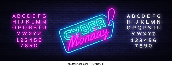 Cyber Monday Sale neon sign vector. Cyber Monday Bid discount Design template neon sign, light banner, neon signboard, nightly bright advertising, light inscription. Vector. Editing text neon sign