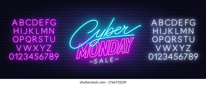 Cyber Monday sale neon sign on a dark background.