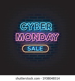 Cyber monday sale neon sign vector. cyber monday design template neon sign