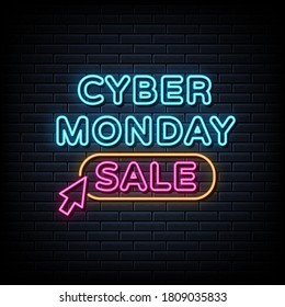 Cyber monday sale neon signs vector. Design template neon sign