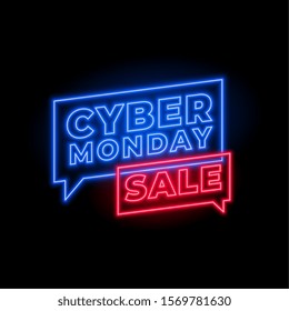 cyber monday sale in neon style background design