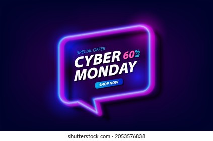Cyber Monday Sale Offer Promotion Banner Digital Glow Purple And Blue Neon Techno Electric