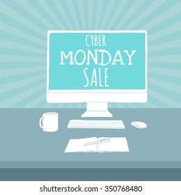 Cyber Monday Sale on monitor - Vector