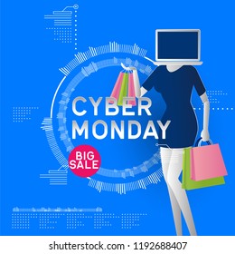 cyber monday sale poster for business discount or promotion. vector illustration