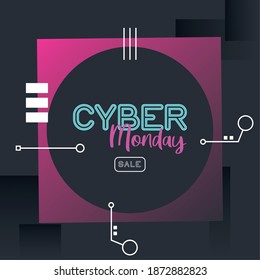 cyber monday sale poster with circular frame vector illustration design