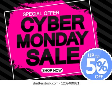 Cyber Monday Sale, poster design template, up to 50% off, special offer, vector illustration