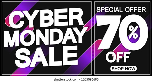 Cyber Monday Sale, poster design template, 70% off, special offer, vector illustration