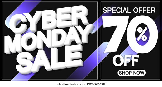 Cyber Monday Sale, poster design template, 70% off, special offer, vector illustration