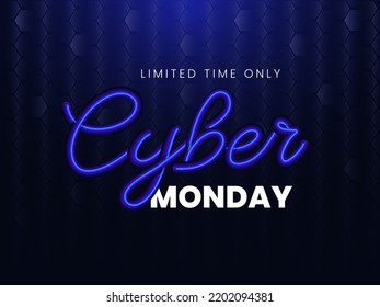 Cyber Monday Sale Poster Design With Zigzag Stripe Pattern On Blue Background.