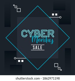 cyber monday sale poster with rhombus frame vector illustration design