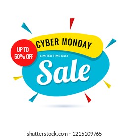 Cyber Monday Sale poster upto 50% offer on white background.