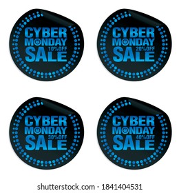 Cyber monday sale power stickers set 10%, 20%, 30%, 40% off. Vector illustration