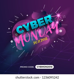 Cyber Monday Sale Promotion Banner Background with Promo Code Field. Vector illustration