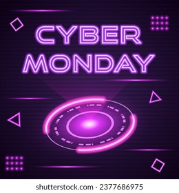 Cyber Monday sale promotion banner with neon effect
