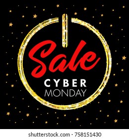 Cyber monday sale promotion banner power button and star. Cyber monday sale concept for web banner or discount poster. Vector illustration