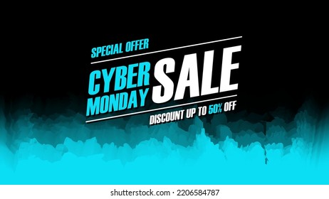 Cyber Monday Sale promotional banner for cyber monday business, discount shopping, commerce and advertising. Vector illustration.