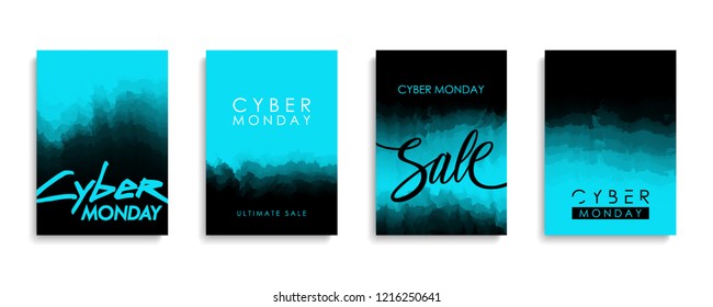 Cyber Monday Sale promotional flyers or covers set for cyber monday discount shopping, business, commerce and advertising. Vector illustration.