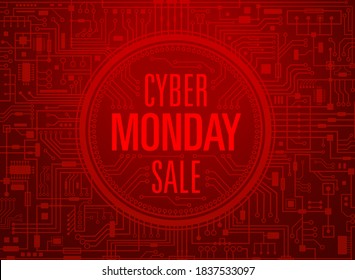 Cyber Monday Sale Red Banner. Vector Illustration