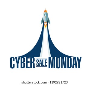 Cyber Monday Sale rocket smoke message illustration isolated over a white background