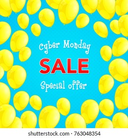 Cyber Monday Sale - shiny banner with balloons. Vector.